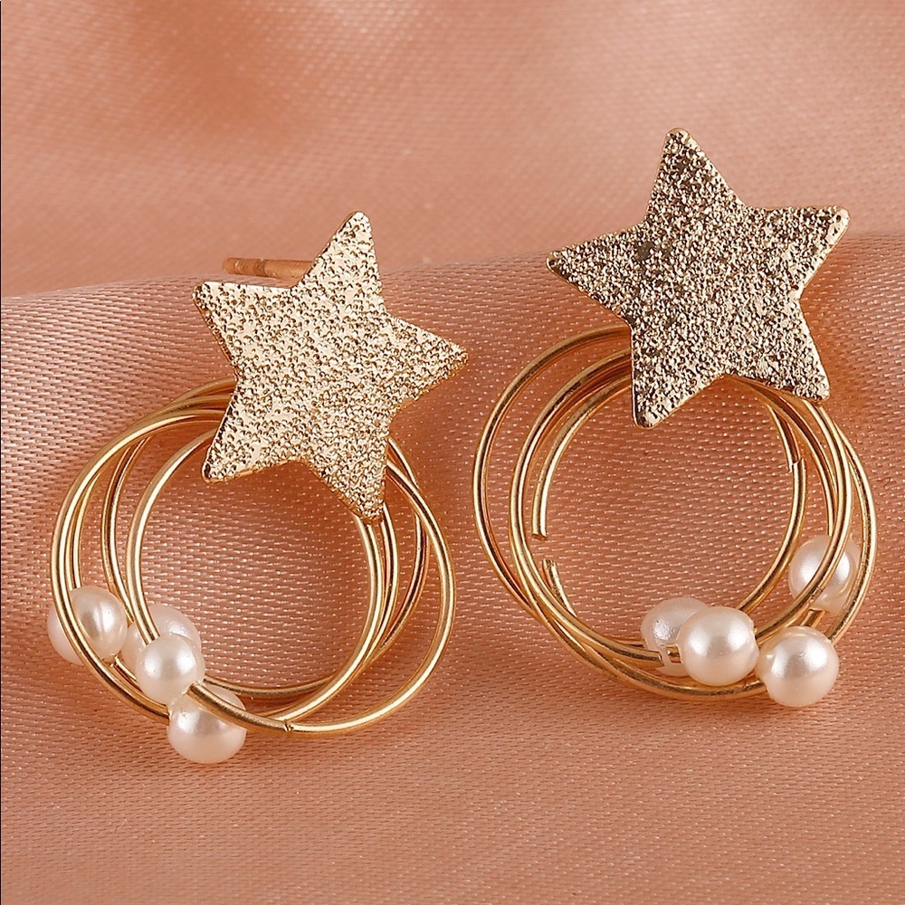 Star & Faux Pearl Drop Earrings - Picture 1 of 5